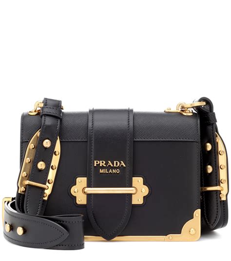 prada cahier leather shoulder bag black|Prada padded nylon shoulder bag.